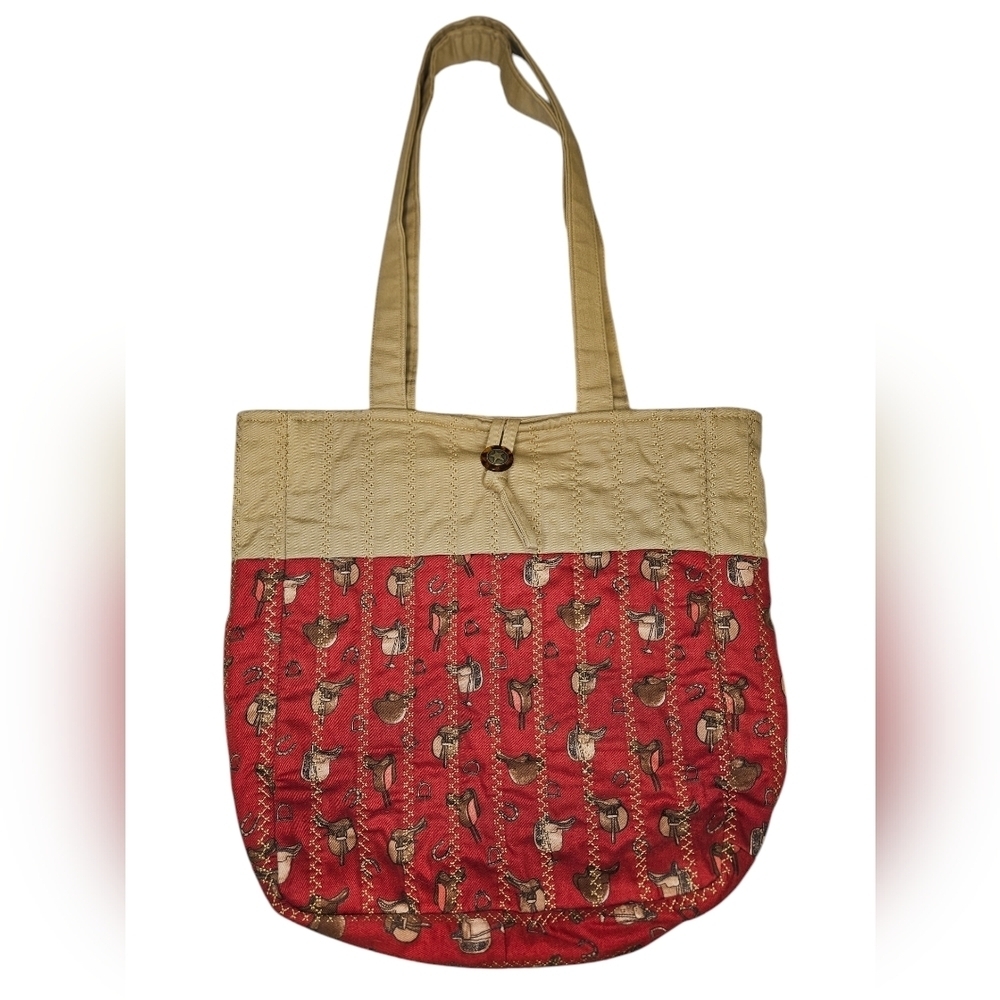 Womans western cowgirl saddle print handmade quilted tote bag red new
